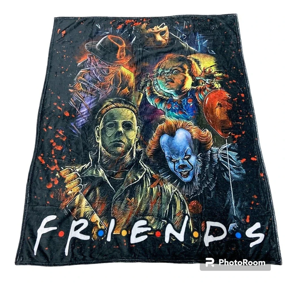 Horror Movie Characters Fleece Blanket, Halloween Blanket, Scary Friends 40x50 - Picture 1 of 4